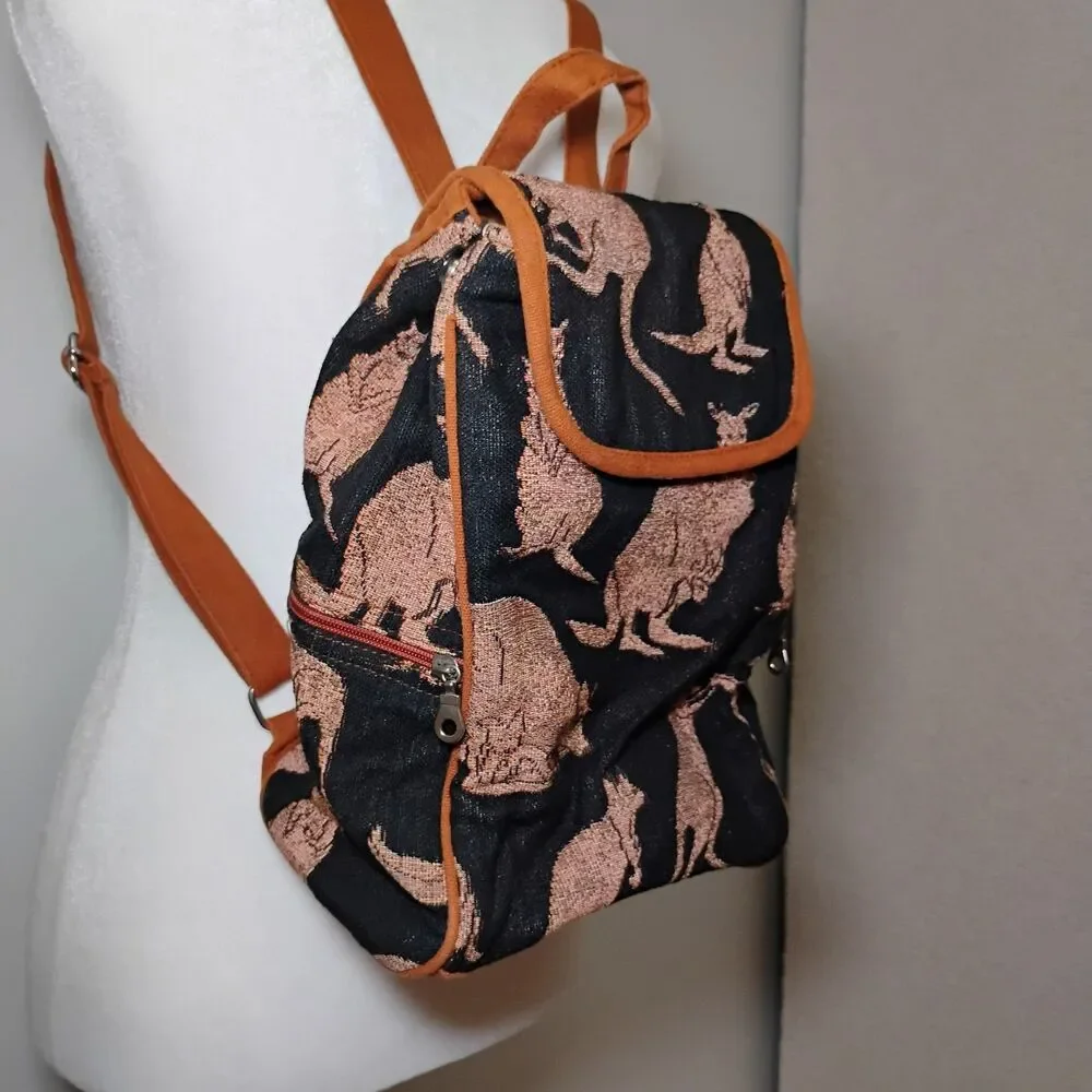 100% Cotton Kangaroo Prints Backpack Purse